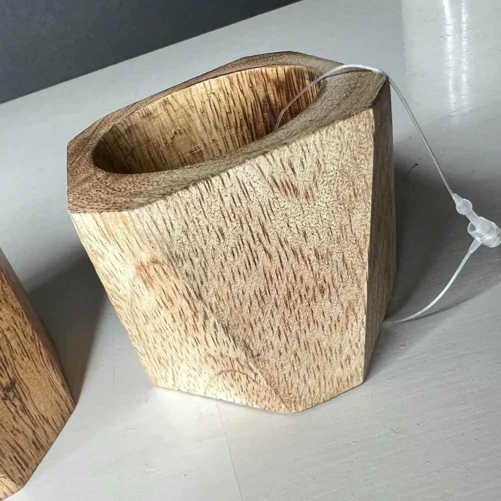 World Market Wooden Napkin Rings Set of 4 Geometric Natural Wood Table Decor